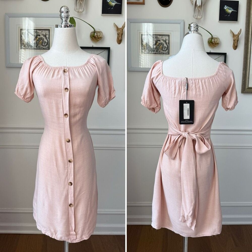 NWT PrettyLittleThing Pastel Pink Bardot Shift Dress Faux Button 4